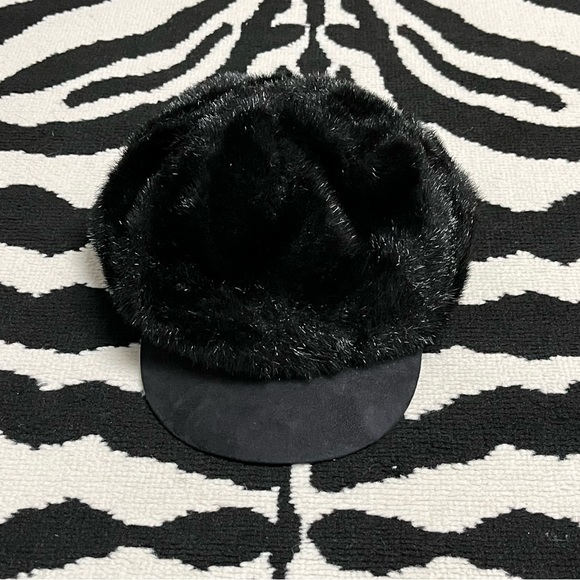 Vintage Angora Black Newsboy Cabbie Hat Cap Y2K - Picture 4 of 10